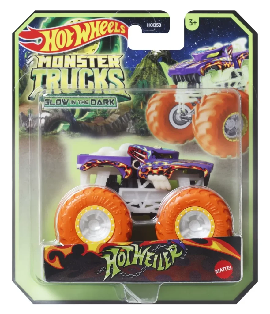 HOT WHEELS MONSTER TRUCK GLOW IN THE DARK MASINUTA HOTWEILER SCARA 1:64