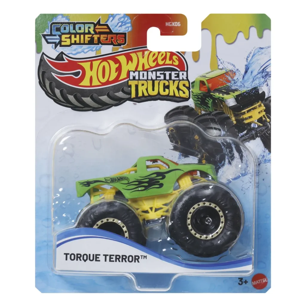 HOT WHEELS MONSTER TRUCK CAMION TORQUE TERROR CU CULORI SCHIMBATOARE SCARA 1 LA 64