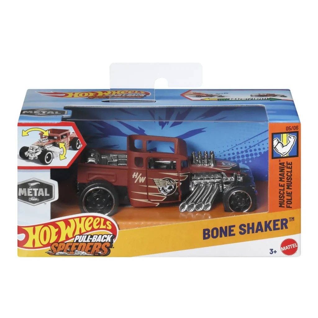 HOT WHEELS MASINUTA METALICA CU SISTEM PULL BACK BONE SHAKER MUSCLE MANIA SCARA 1 LA 43