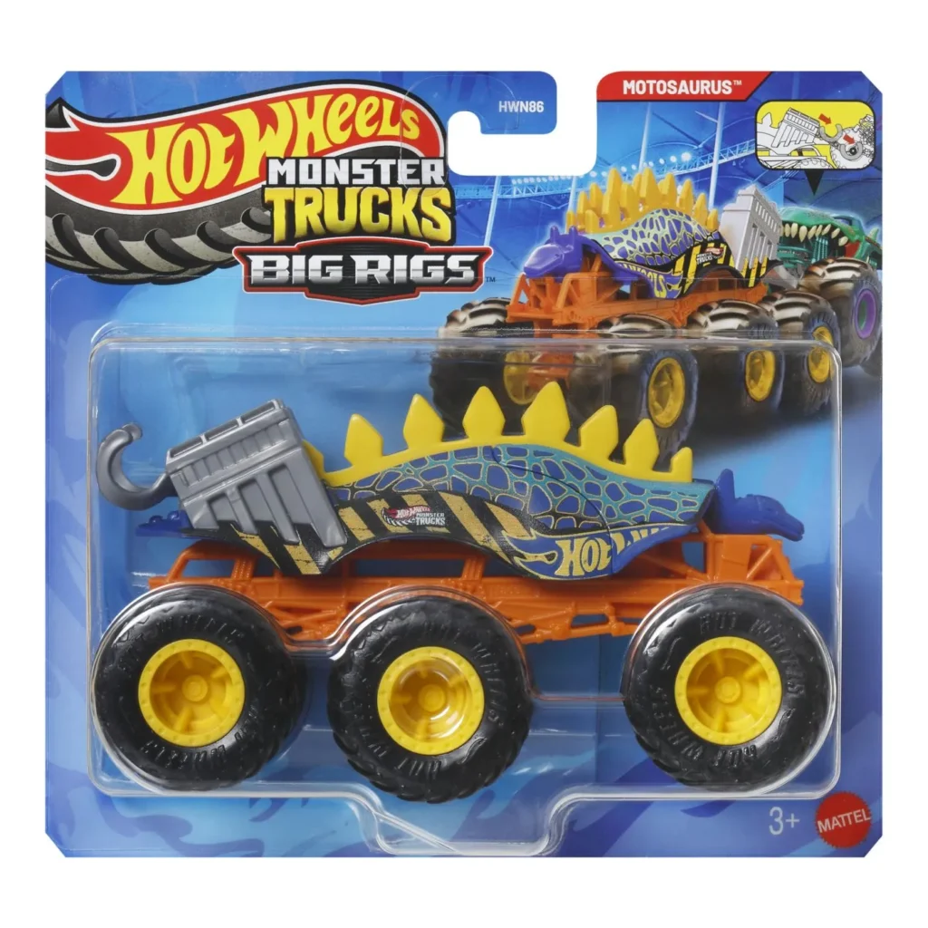 HOT WHEELS MONSTER TRUCK BIG RIGS MASINUTA METALICA CU 6 ROTI MOTOSAURUS SCARA 1 LA 64