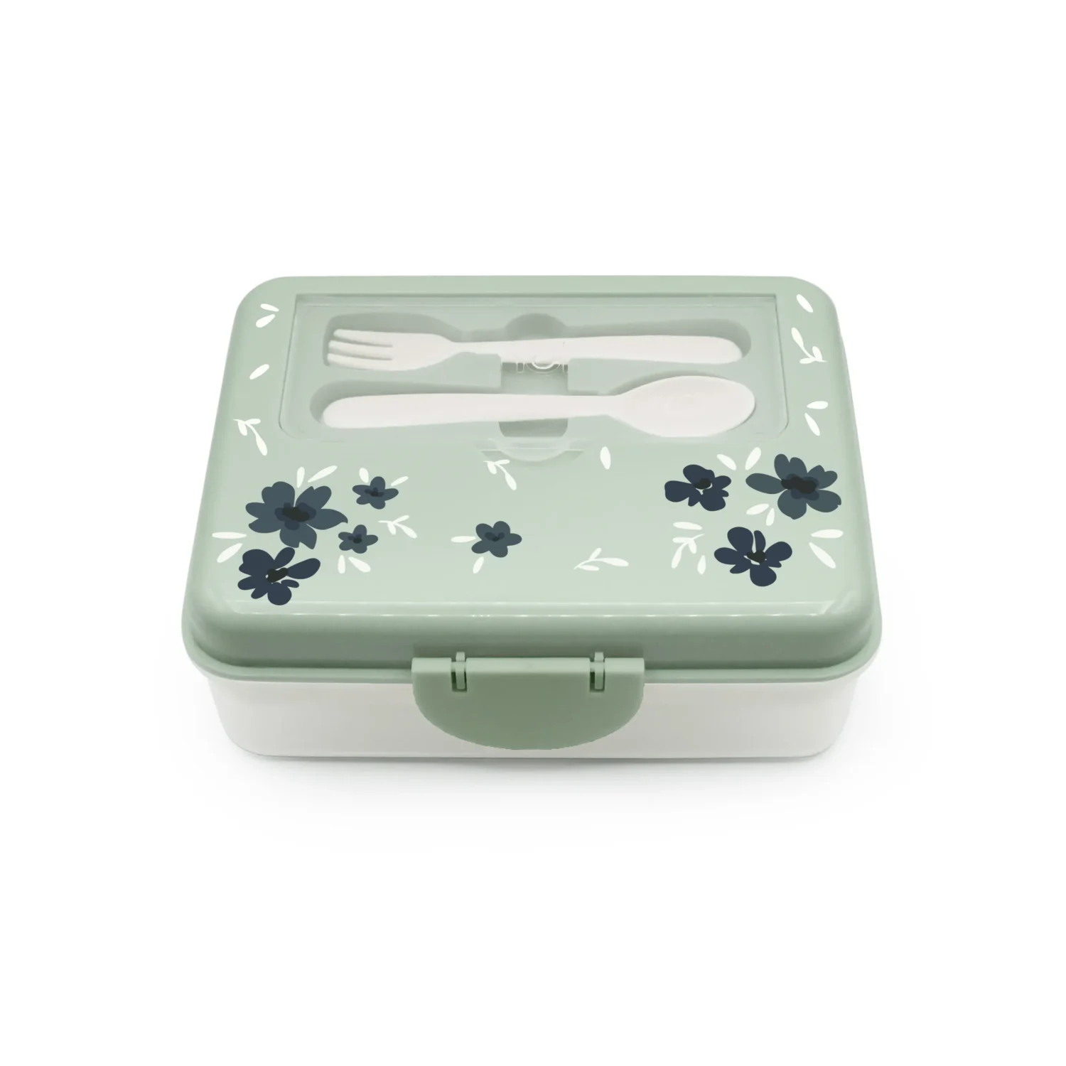CUTIE PRANZ BENTO 2 NIVELE CU TACAMURI MELII FLORI ALBASTRE