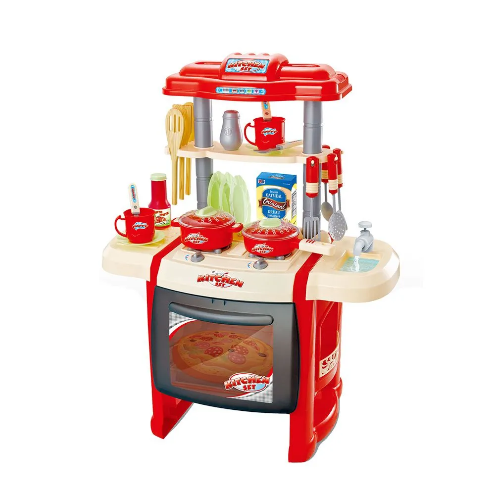 SET DE JOACA MALPLAY BUCATARIE PENTRU COPII CU ACCESORII SI CUPTOR ROSU 65 CM - imagine 2