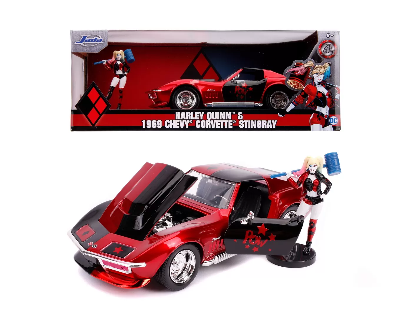 MASINUTA DIN METAL HARLEY QUINN 1969 CHEVY CORVETTE SCARA 1:24 - imagine 3