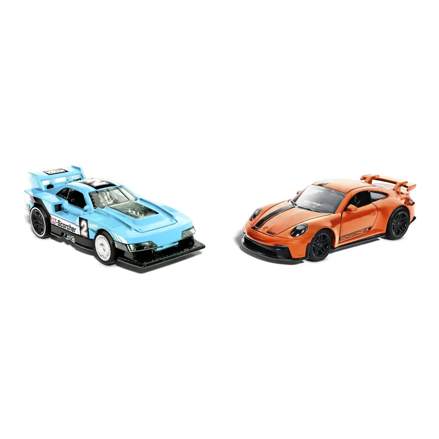 HOT WHEELS SET 2 MASINUTE METALICE PULL BACK GT-SCORCHER SI PORSCHE 911 GT3 1:43 - imagine 4