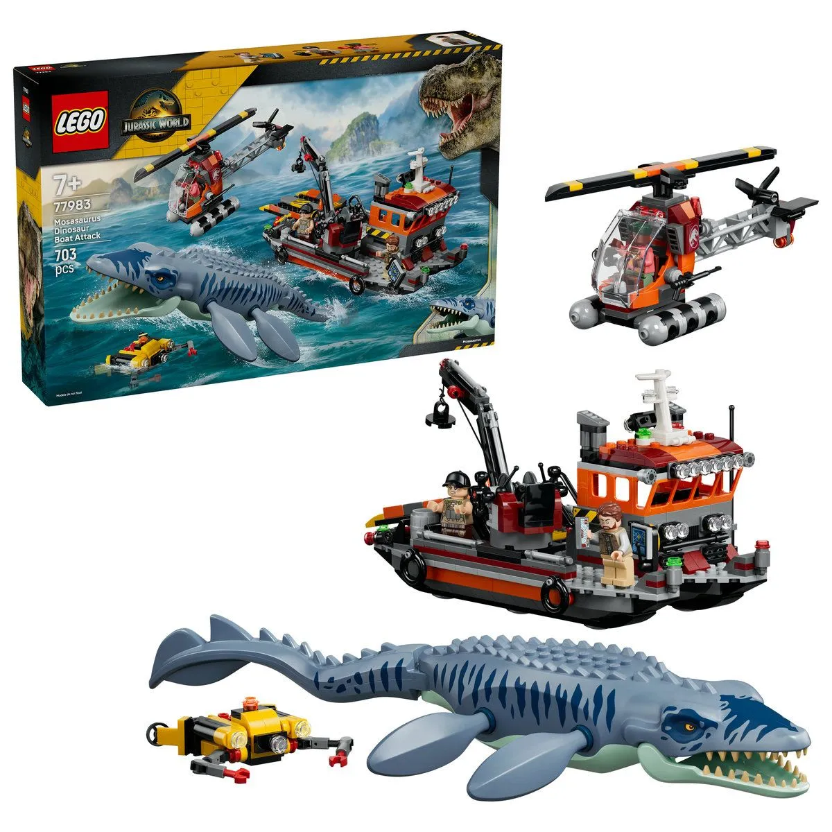 LEGO JURASSIC WORLD UN MOSASAURUS ATACA O BARCA 77983 - imagine 4