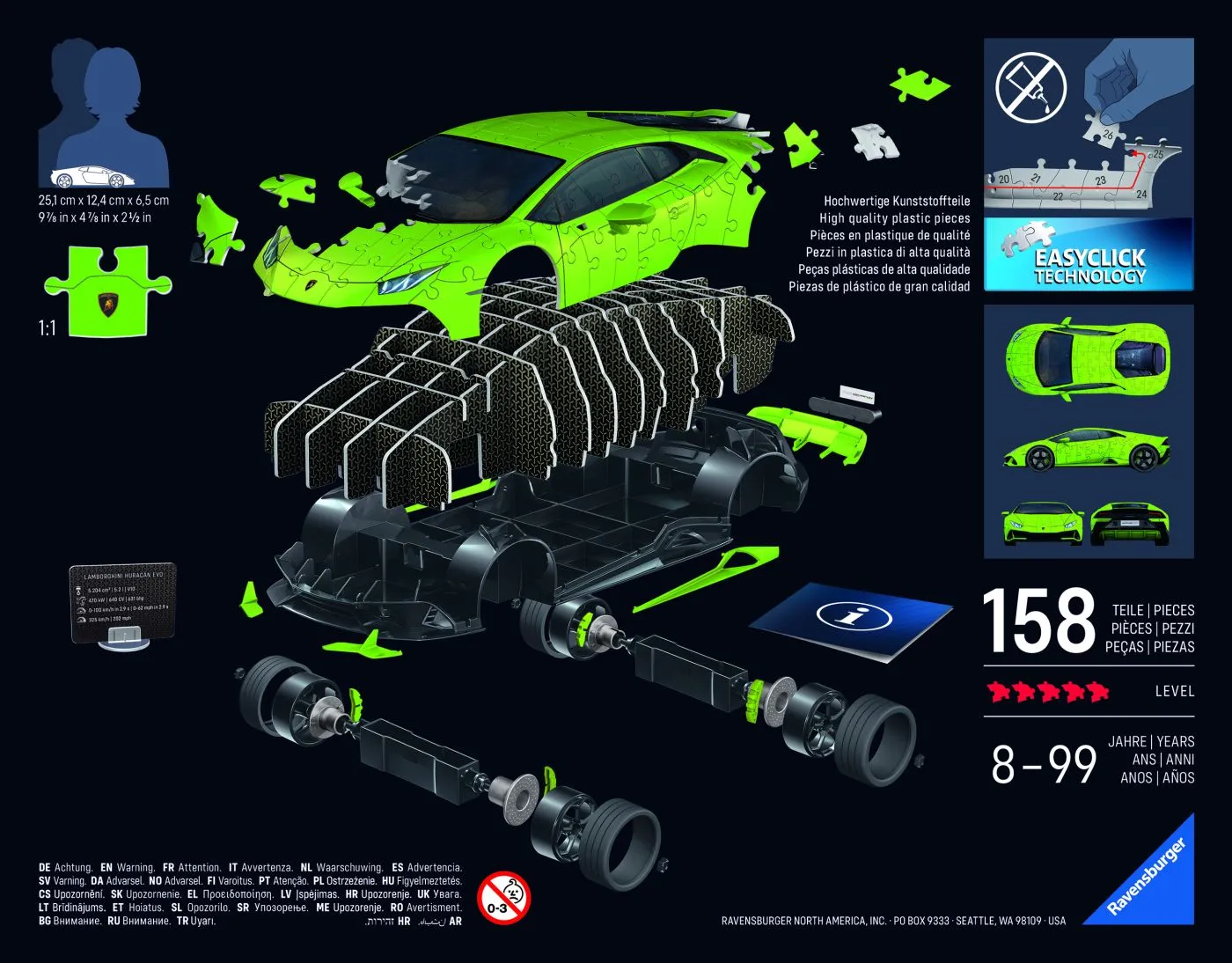 PUZZLE 3D ICONICS LAMBORGHINI HURACAN EVO VERDE - imagine 4