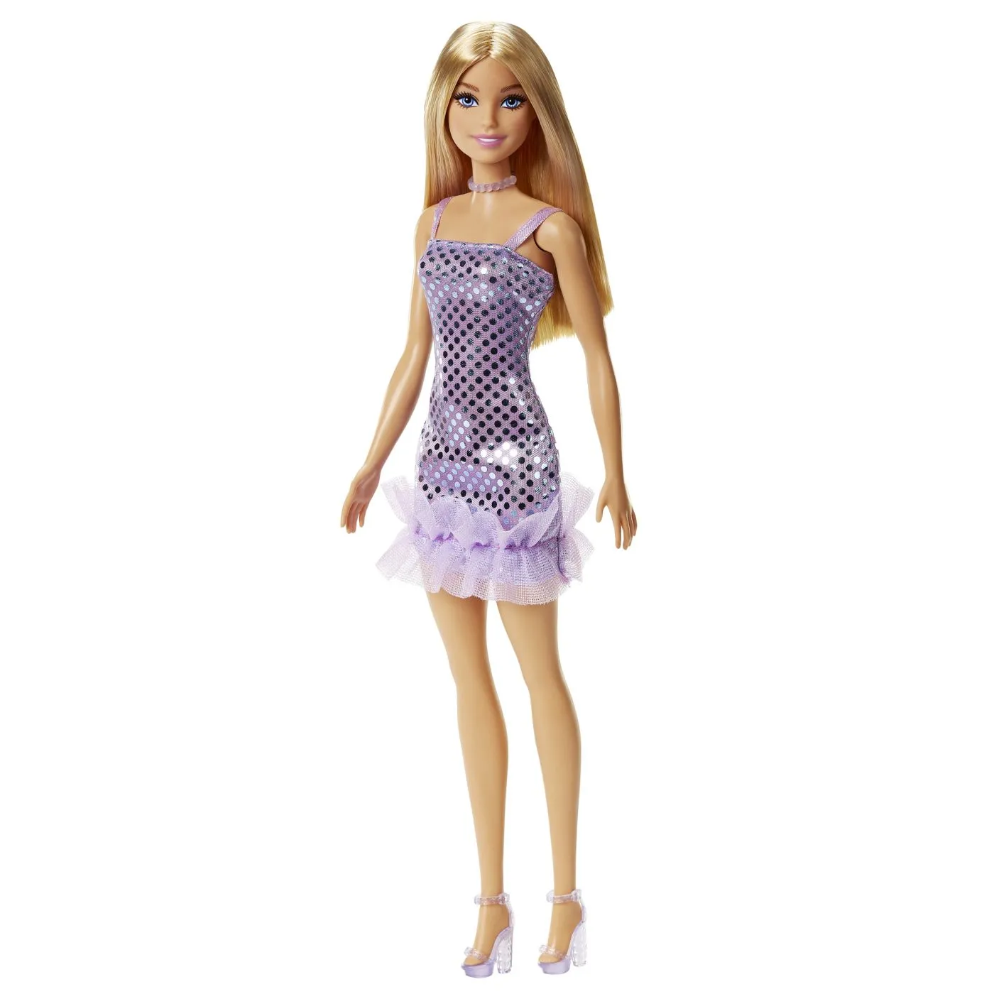 PAPUSA BARBIE TINUTE STRALUCITOARE BLONDA CU ROCHITA MOV - imagine 6