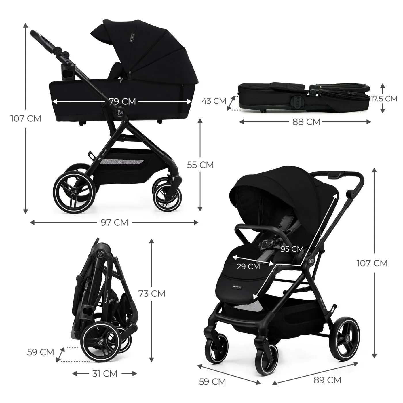 CARUCIOR KINDERKRAFT YOXI 2IN1, PURE BLACK - imagine 7